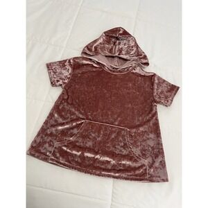 Art Class Girls' Pink Velvet Hooded Top Short Sleeve Shirt Front Pocket Size 7/8